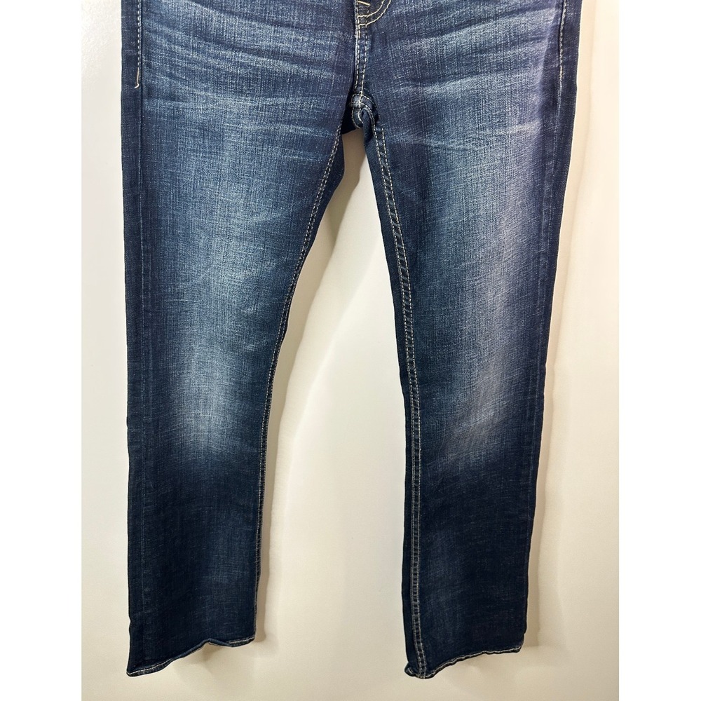 BKE Aiden Jeans Mens 28 Dark Wash Blue Boot Leg Bootcut Denim Stretch Whiskering - Picture 4 of 12